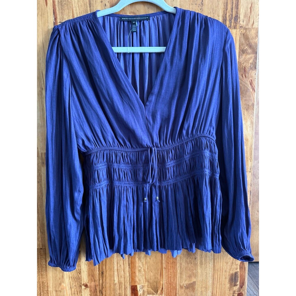 White House Black Market V-Neck Smocked Waist Top Sz. Small NWOT Deep Plum